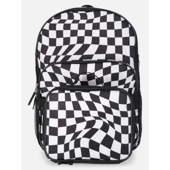 Wonder Nation Unisex 17" Optic Checks Backpack & Lunch Set, Black/White