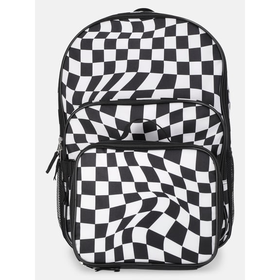 Wonder Nation Unisex 17" Optic Checks Backpack & Lunch Set, Black/White