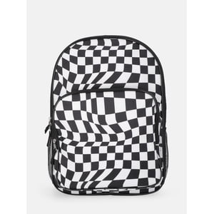 Mochila infantil de 17" con estampado de cuadros ópticos, blanco y negro