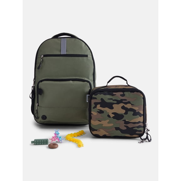 Wonder Nation Kids' Unisex 17" Sensory and Adaptive Backpack and Lunch Box Set, Camouflage
