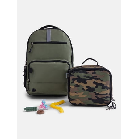 Wonder Nation Kids' Unisex 17" Sensory and Adaptive Backpack and Lunch Box Set, Camouflage