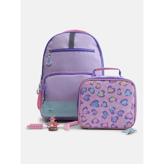 Wonder Nation Kids' Unisex 17" Sensory and Adaptive Backpack and Lunch Box Set, Soft Lilac Colorblock