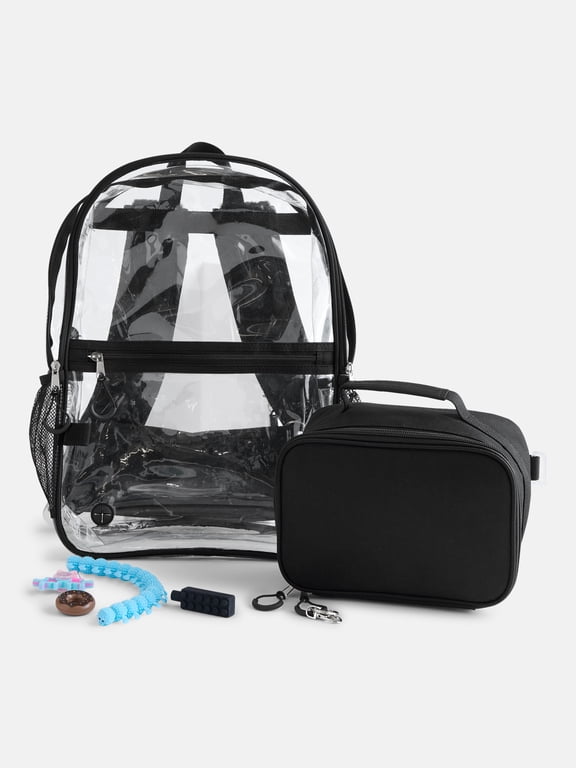 Kids' Clear 17" Sensory Backpack and Lunch Tote Set, 2-Piece, Black