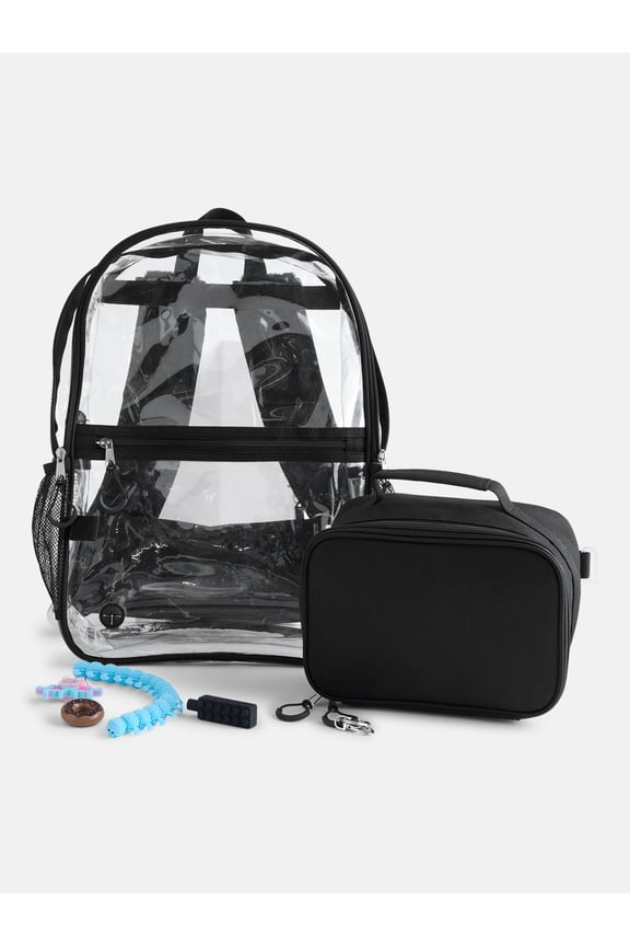 Kids' Clear 17" Sensory Backpack and Lunch Tote Set, 2-Piece, Black
