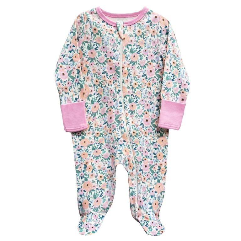 Wonder Nation Baby Zip Pajamas Preemie-6/9M, Cotton, Long Sleeves