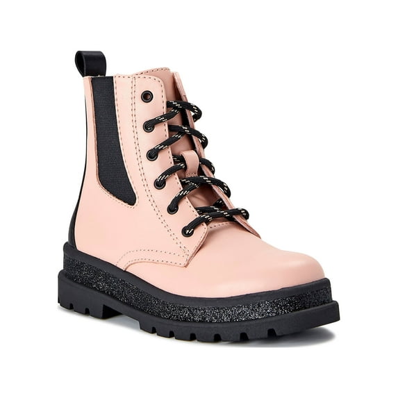 Wonder Nation Unisex Kids Combat Boots with Zipper & Lace Up Closure, Black, Sizes 13-6