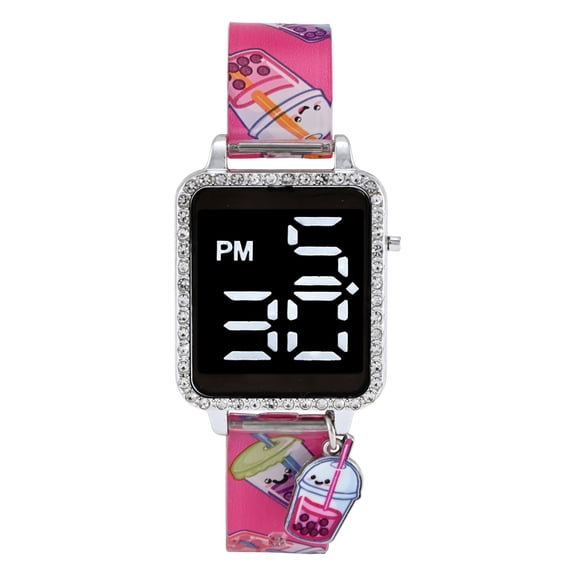 Wonder Nation Girls Pink Printed Silicone Strap with Square LED Digital Dial;WN5293WM