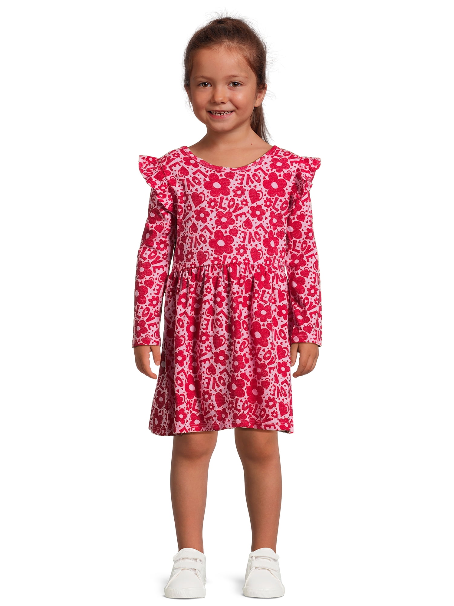 Wonder Nation Valentine’s Day Toddler Girl Long Sleeve Knit Dress ...