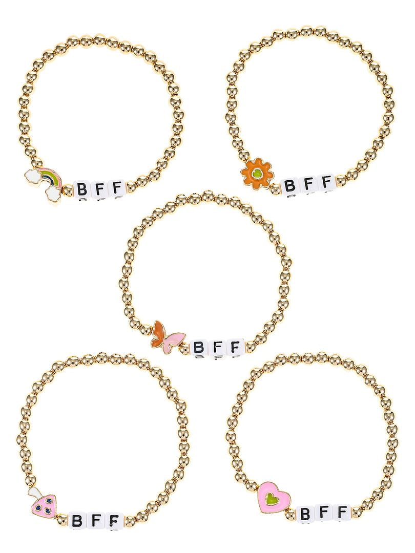 Wonder Nation Wear-One-Share-One BFF Beaded Stretch Bracelets for Girls, 5 Pieces