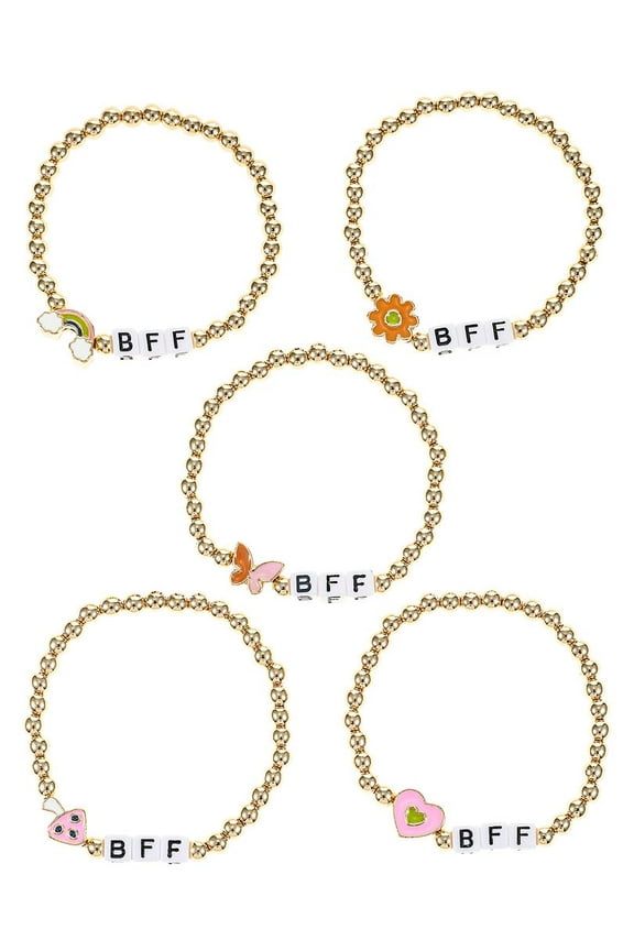 Wear-One-Share-One BFF Beaded Stretch Bracelets for Girls, 5 Pieces