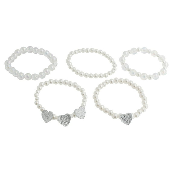 Wonder Nation Girl's 5 Piece Pearl Bead Stretch Bracelet Set