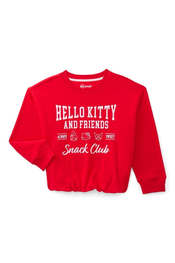 Hello Kitty Girls Graphic Bubble Hem Top with Long Sleeves, Sizes 4-16