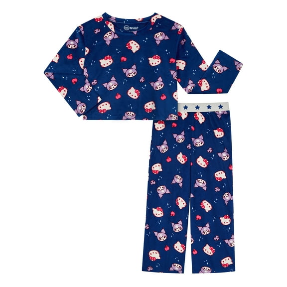 Wonder Nation Hello Kitty Girls Long Sleeve Top and Sleep Pant Pajama Set, 2-Piece, Sizes 4-18