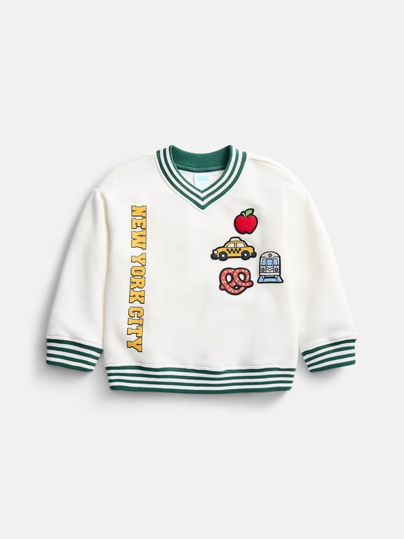 Toddler Boys Embroidered Patch Graphic V Neck Sweatshirt, Sizes 12M-5T