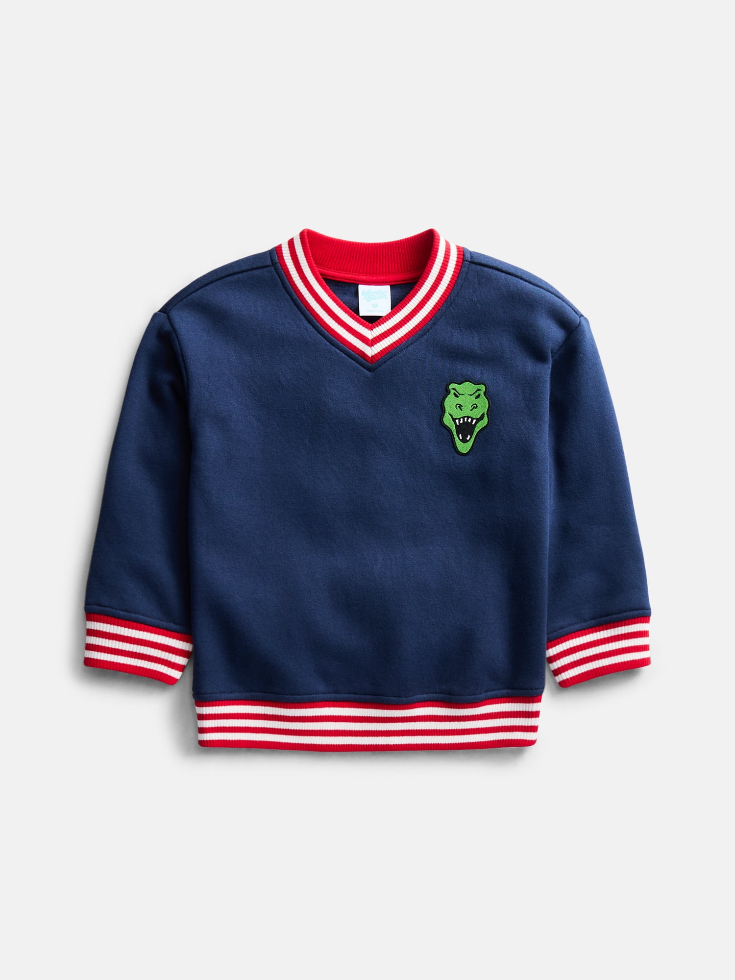 Wonder Nation Toddler Boys Embroidered Patch Graphic V Neck Sweatshirt, Sizes 12M-5T