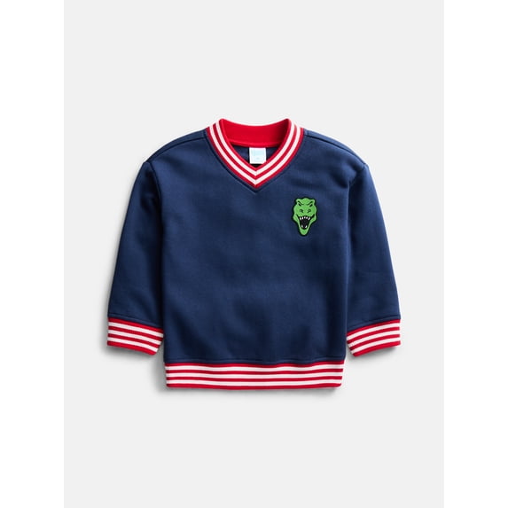 Wonder Nation Toddler Boys Embroidered Patch Graphic V Neck Sweatshirt, Sizes 12M-5T