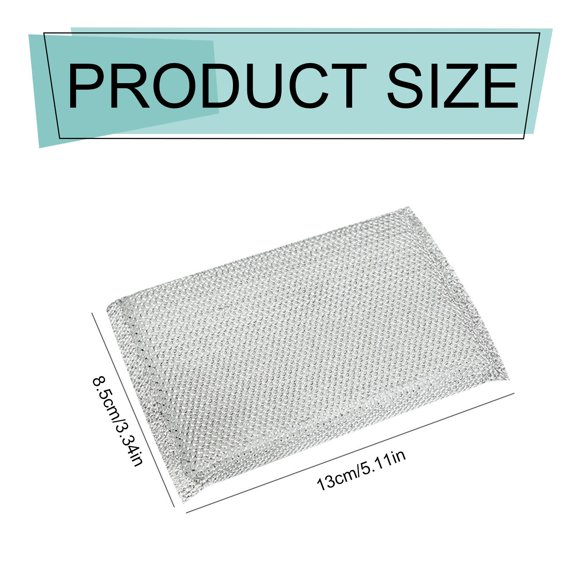 Wonder Non-Scratch Scouring Pad, Large Knitted Flat Wire Cloth Fibers w/Foam Sponge Core Microfiber Cleaning Cloth Silver*6 6Pcs