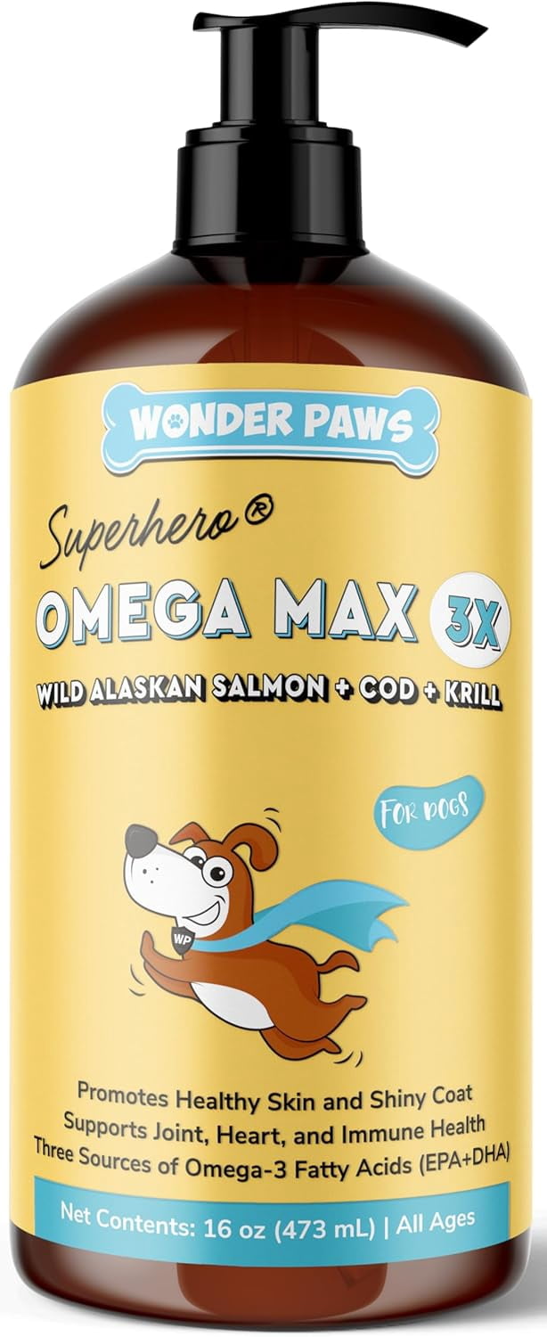 Fish Oil for Dogs-Omega 3 from Salmon, Cod & Krill – Skin, Immune, Joint & Heart Support – 16 oz