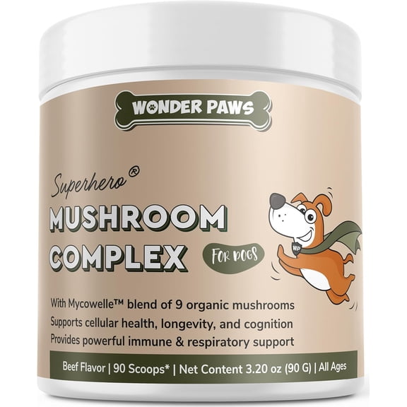 Organic Mushroom Complex for Dogs-Turkey Tail, Reishi, Lions Mane-Immunity, Allergy Support-90ct