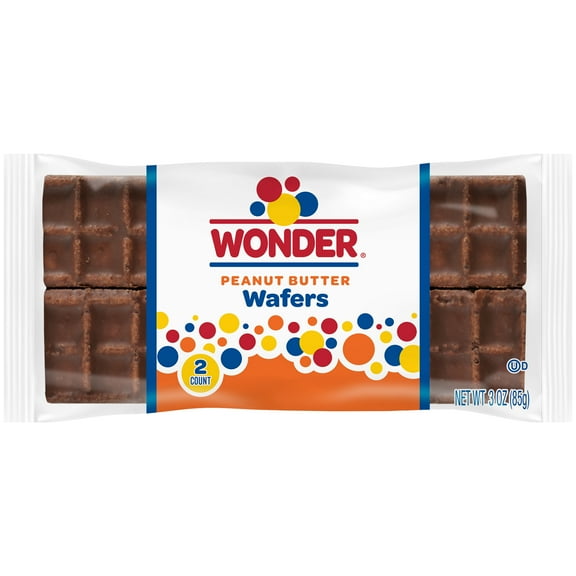 Wonder Peanut Butter Wafers, Peanut Butter Filled Wafers with Chocolate Flavored Coating, 3 oz, 2 Count, Shelf-Stable