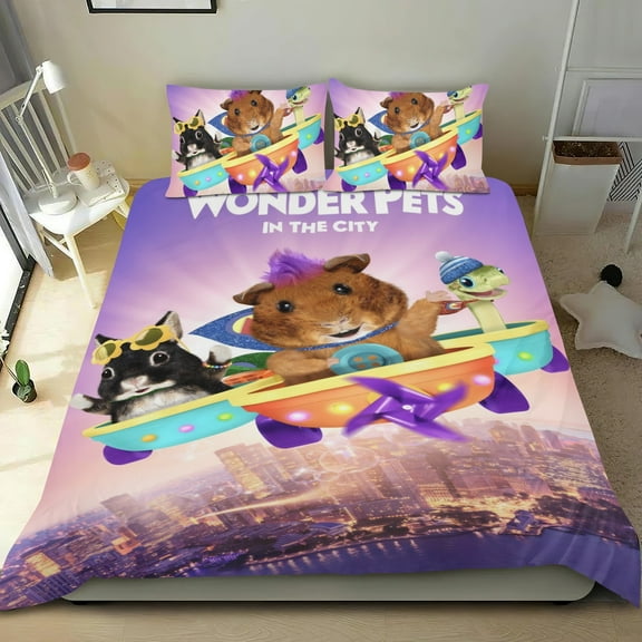 The Wonder Pets!-themed Bed Sheet Set Three Piece Set Comfortable And Skin Friendly Unique Design Home Decor Gifts For Family Friends fans54''x79''135cm*200cm