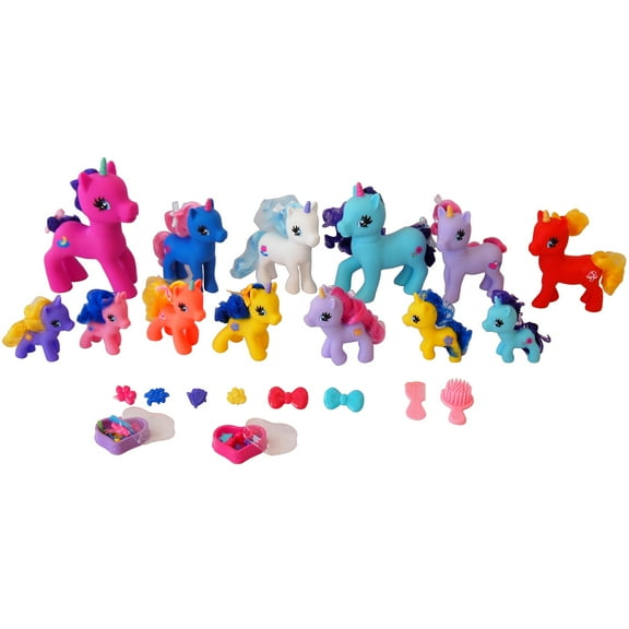 Dream Collection: Gi-Go - Wonder Unicorn Mega Set - 14 Magical Figurines, Colorful 3-6" Miniature Toys, Mane-Tail Hair Styling Accessories, Kids 3+