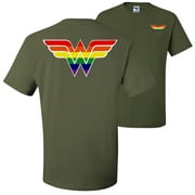 Wonder Rainbow LGBT Pride FRONT AND BACKMens T-shirts , Military Green, 4XL
