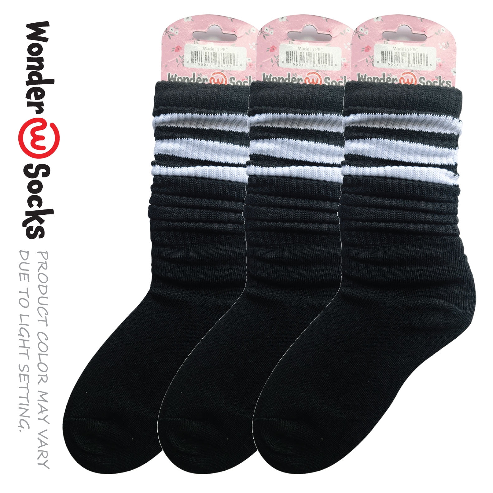 Wonder Slouch Striped Socks Black with White Lines 3-Pair Pack (Total 6 ...