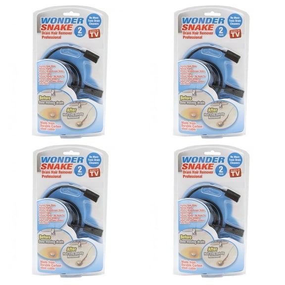 Sink Snake - Wonder Snake Clear Drain Hair Removal Tool Flexible Design Head - Black 4-Pack