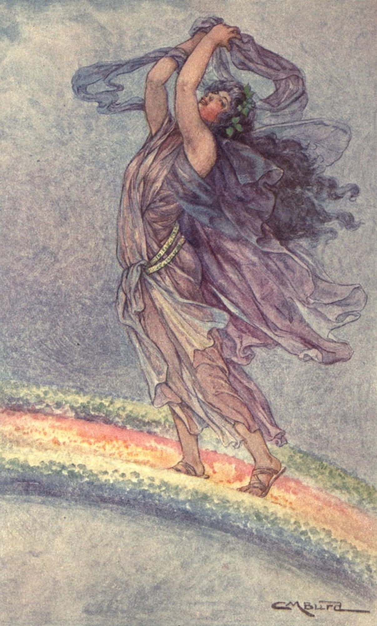 Wonder Stories 1920 Iris crossing the rainbow bridge Canvas Art - Clara M Burd (18 x 24)