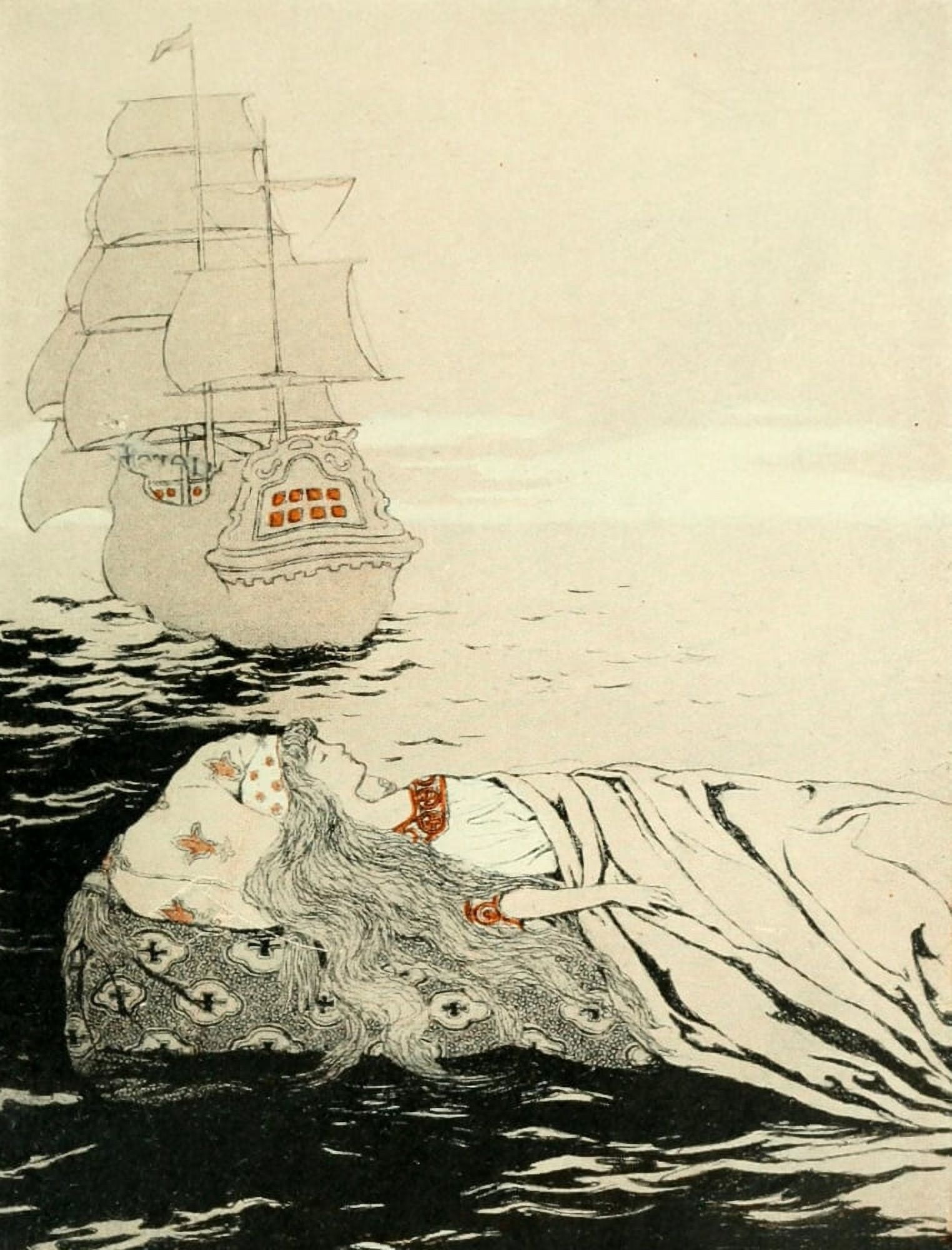 Wonder Tales from Many Lands 1920 The mattress floated on Canvas Art - Katharine Pyle (18 x 24)