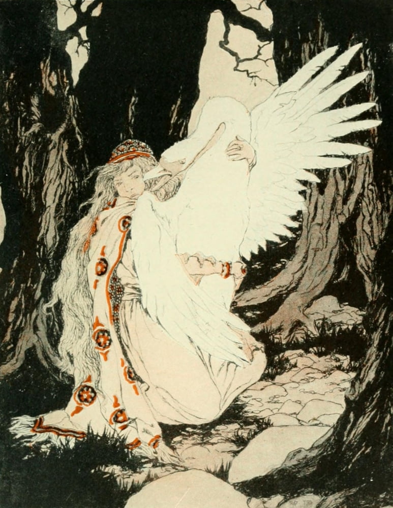 Wonder Tales from Many Lands 1920 The swan beat its wings Canvas Art - Katharine Pyle (18 x 24)