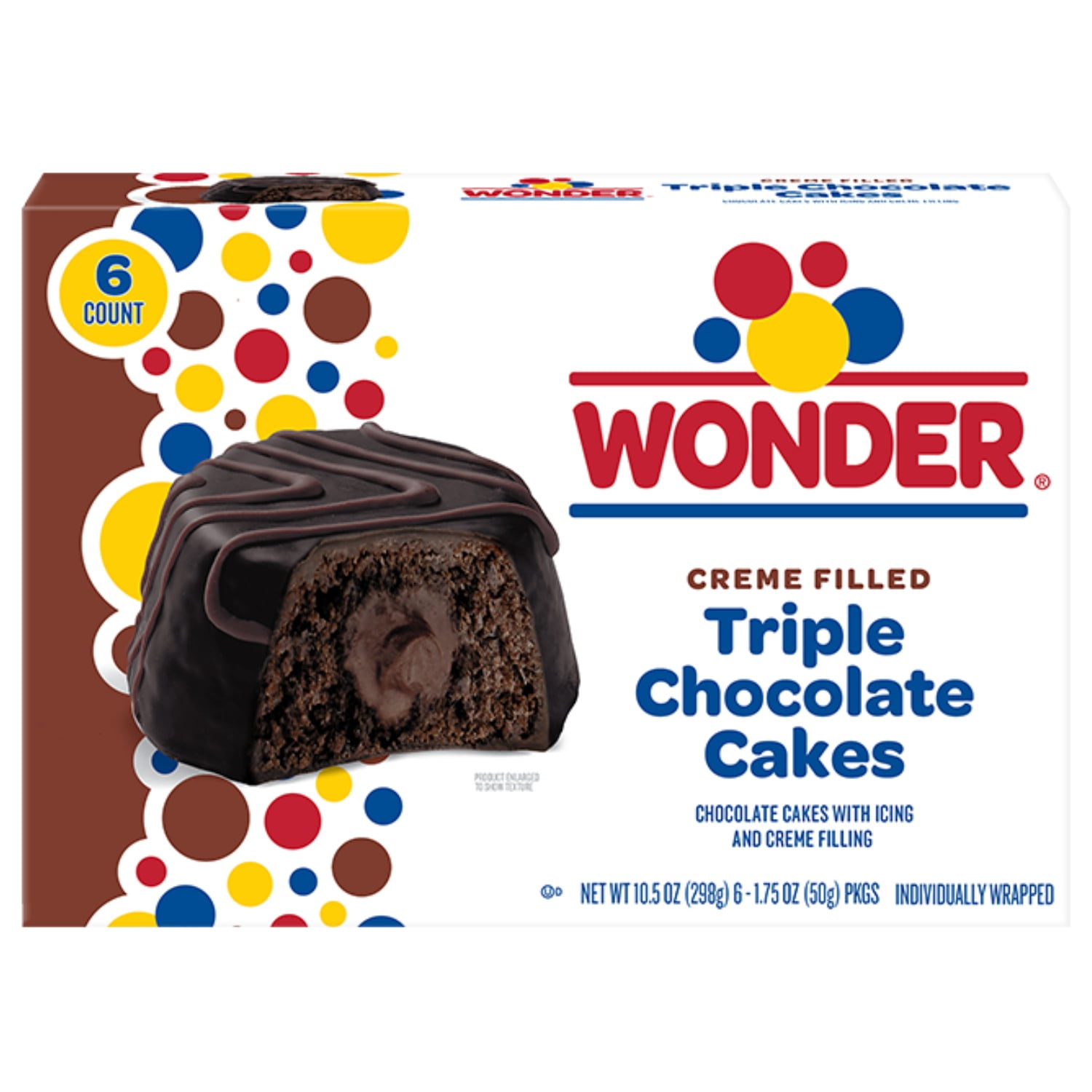 Wonder Crème Filled Triple Chocolate Cakes, Individually Wrapped Chocolate Snack Cakes, 6 Count