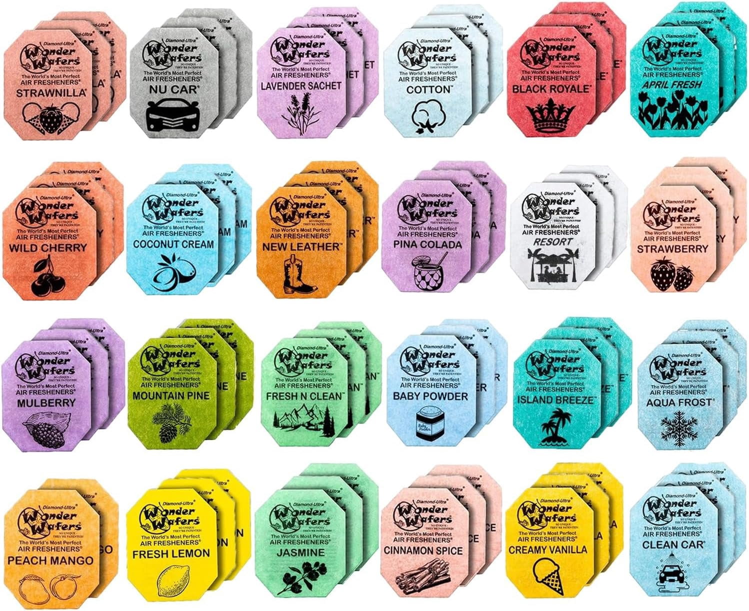 Wonder Wafers Car Air Freshener Variety Pack of 72 - Individually Wrapped Fresheners 24 Scents (72 Scents)
