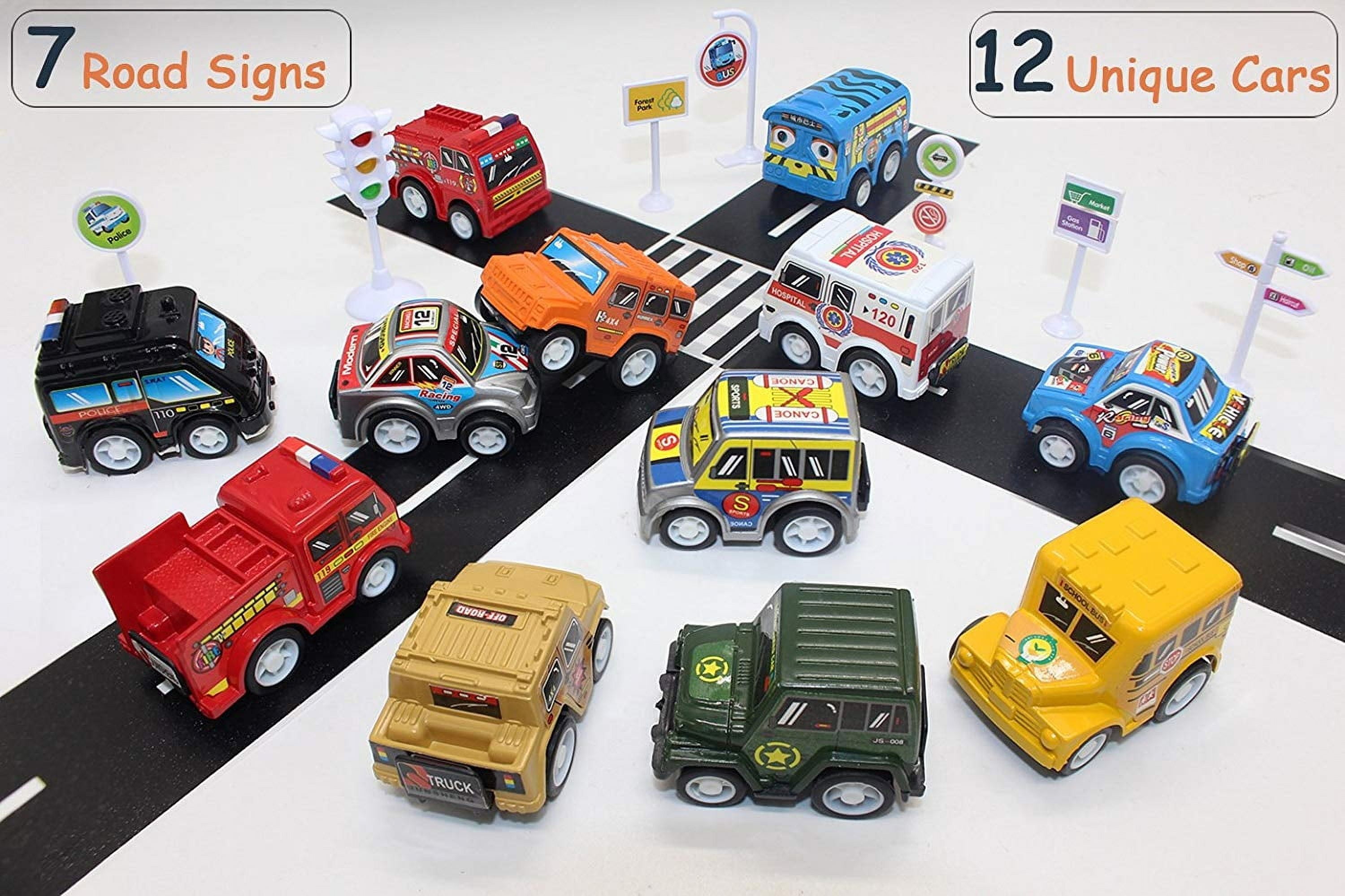 Wonder Wheels 12 Piece Pull Back And Go Toy Cars With Road Signs ...