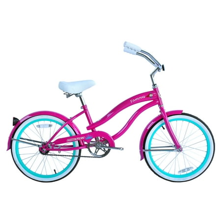 Wonder Wheels 20" Beach Cruiser, Steel Frame, Coaster Brake, Pink, Alloy Rims Green, One Piece Crank