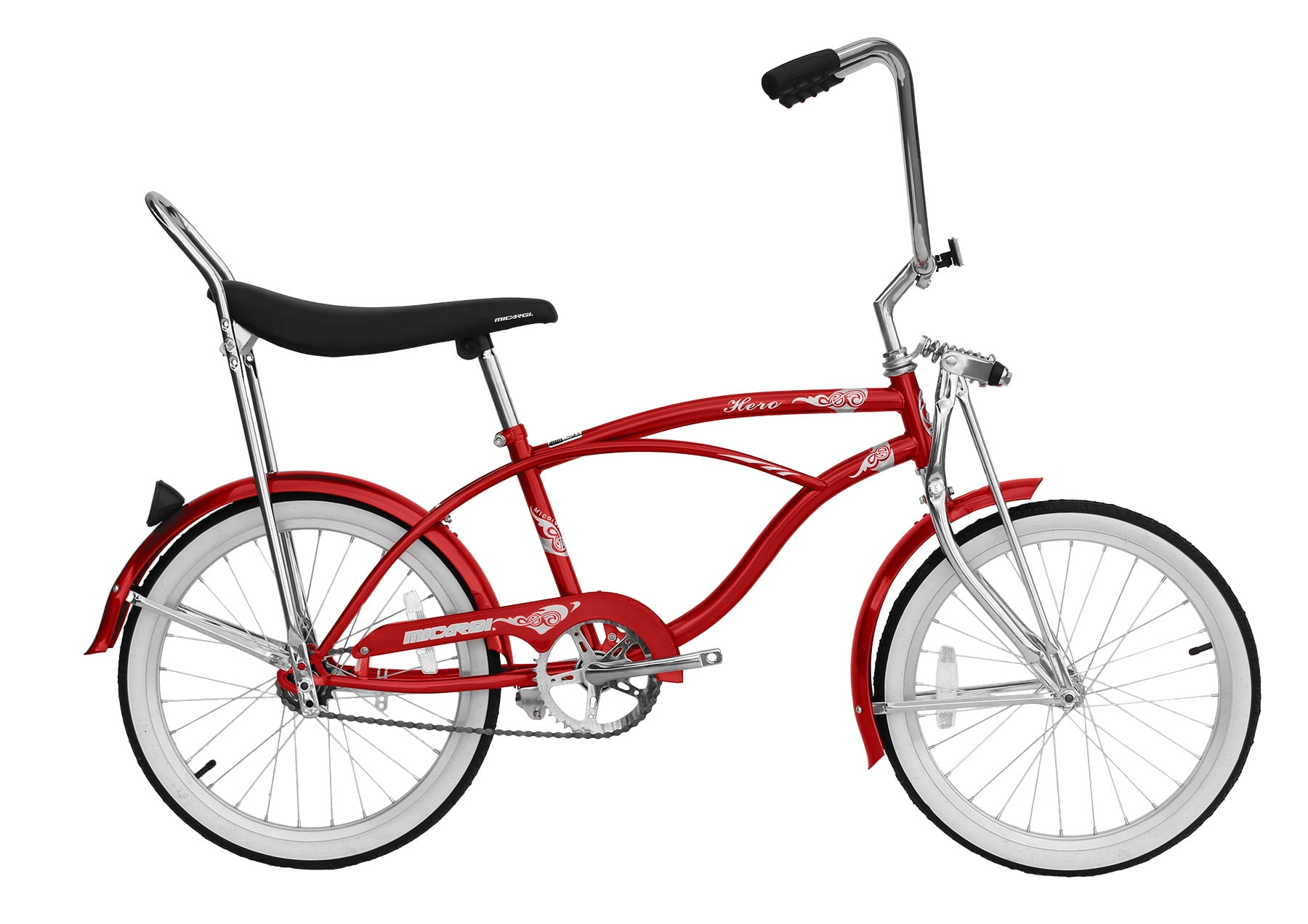 Wonder Wheels 20" Beach Cruiser Lowrider Coaster Brake Single Speed Bicycle, Bike, With Banana Seat Stainless Steel Spokes One Piece Crank Alloy Rims 36H - Red
