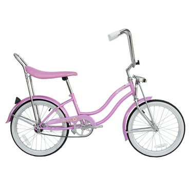 Wonder Wheels 20 In. Beach Cruiser Lowrider Coaster Brake Single Speed Bicycle, Bike With Banana Seat Stainless Steel Spokes One Piece Crank Alloy Rims 36 H - Pink
