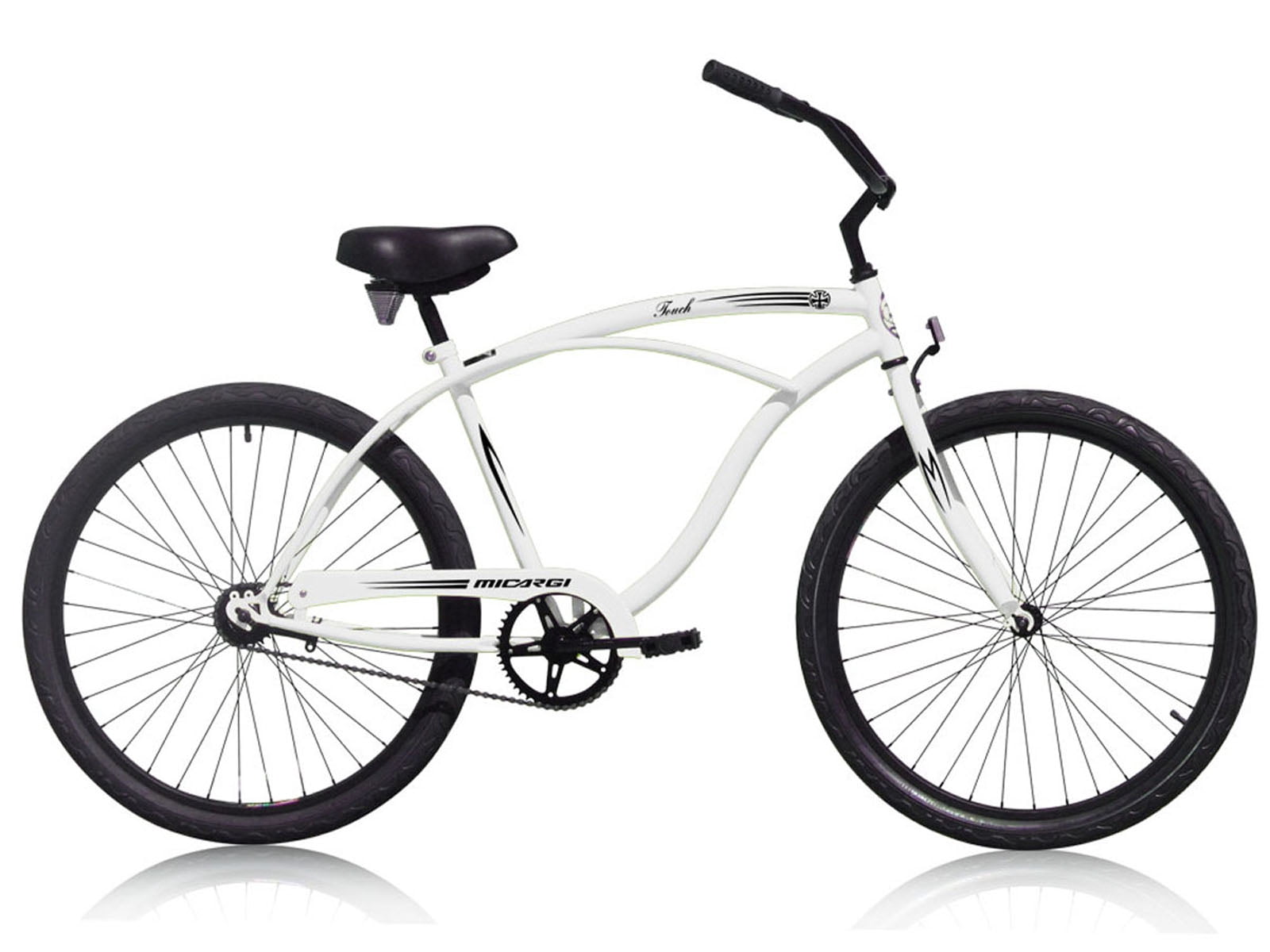 Wonder Wheels 26 In. Beach Cruiser Coaster Brake Single Speed Bicycle, Bike, Black Spokes One Piece Crank Alloy Black Rims 36 H - White