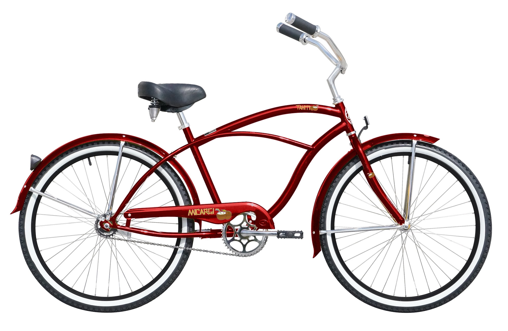 Wonder Wheels 26" Beach Cruiser Coaster Brake Stainless Steel Spokes One Piece Crank Alloy Matte Black Rims 36H W/ Fenders - Red & Black
