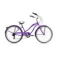 thumbnail image 1 of Wonder Wheels 26" Beach Cruiser Shimano Tx-35 7 Speed Bicycle, Bike, V-Brake Stainless Steel Spokes One Piece Crank Alloy Purple Rims 36H W/ Fender - Purple, 1 of 1