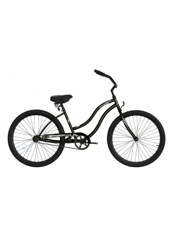 Wonder Wheels 26 In. Beach Cruiser Coaster Brake Single Speed Bicycle, Bike, Black Spokes One Piece Crank Alloy Black Rims 36 H - Black