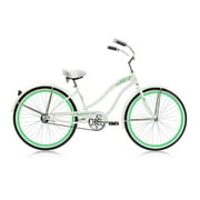 Wonder Wheels 26 In. Beach Cruiser Coaster Brake Single Speed Bicycle, Bike, Stainless Steel Spokes One Piece Crank Alloy Rims 36 H With Fenders - White