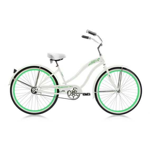 Wonder Wheels 26 In. Beach Cruiser Coaster Brake Single Speed Bicycle, Bike, Stainless Steel Spokes One Piece Crank Alloy Rims 36 H With Fenders - White