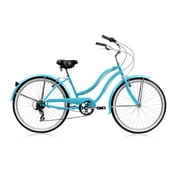 Wonder Wheels 26 In. Beach Cruiser Shimano Tx-35 7 Speed Bicycle, Bike, V-Brake Stainless Steel Spokes One Piece Crank Alloy Rims 36 H With Fender - Baby Blue