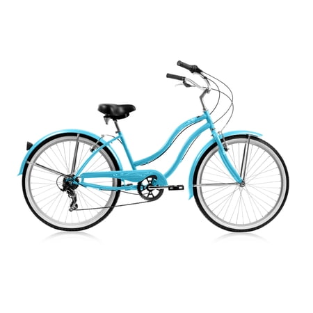 Wonder Wheels 26 In. Beach Cruiser Shimano Tx-35 7 Speed Bicycle, Bike, V-Brake Stainless Steel Spokes One Piece Crank Alloy Rims 36 H With Fender - Baby Blue