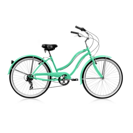 Wonder Wheels 26 In. Beach Cruiser Shimano Tx35 7 Speed V-Brake Stainless Steel Spokes One Piece Crank Alloy Rims - Minta Green