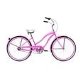 thumbnail image 1 of Wonder Wheels Beach Cruiser Shimano Nexus Inter 3 Speed Bicycle, Bike, Coaster Brake Stainless Steel Spokes One Piece Crank Alloy Pink Rims 36H White Wall Tire W/ Fenders - Pink, 1 of 1