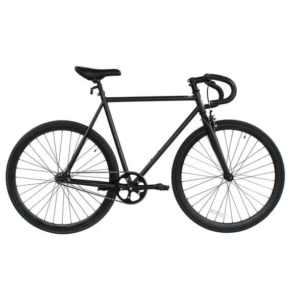 Wonder Wheels Fixed Bike 700C 57Cm Hi-Ten Steel Frame Side Pull Brake Alloy Black Rims 700C*1.5*14G*32H*H30 Black Spokes, Tire: Black. - Matte Black & Black