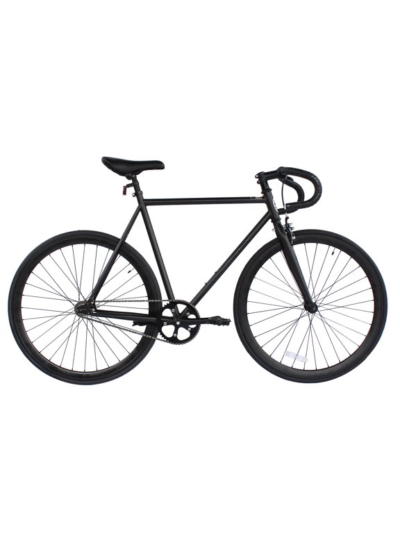 Fixed Bike 700C 57Cm Hi-Ten Steel Frame Side Pull Brake Alloy Black Rims 700C*1.5*14G*32H*H30 Black Spokes, Tire: Black. - Matte Black & Black